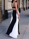 Contrast Color Backless Sleeveless Maxi Dresses