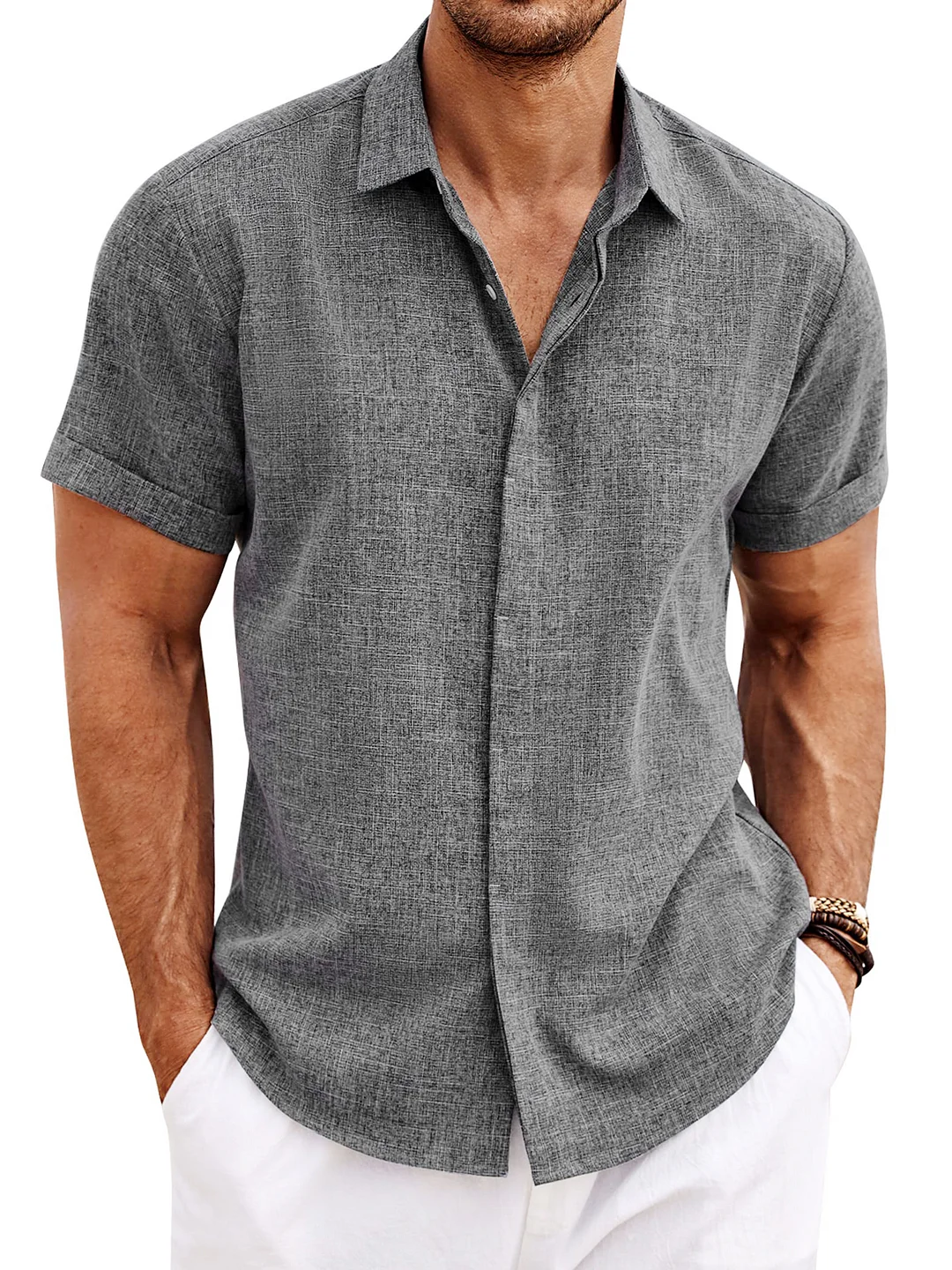 Men's Cotton Linen Casual Short Sleeve Quality Beach Hawaiian Daily Shirt
