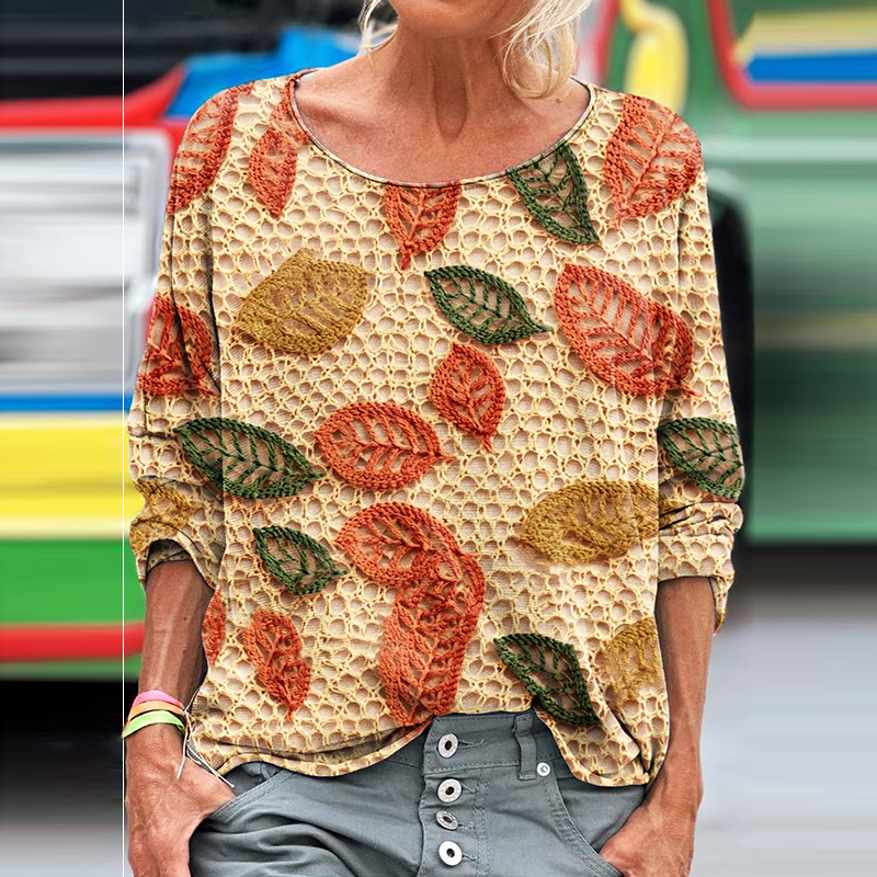 Women's Fall Autumn Season Leaves Pattern Print Long Sleeve T-Shirt artswardrobe