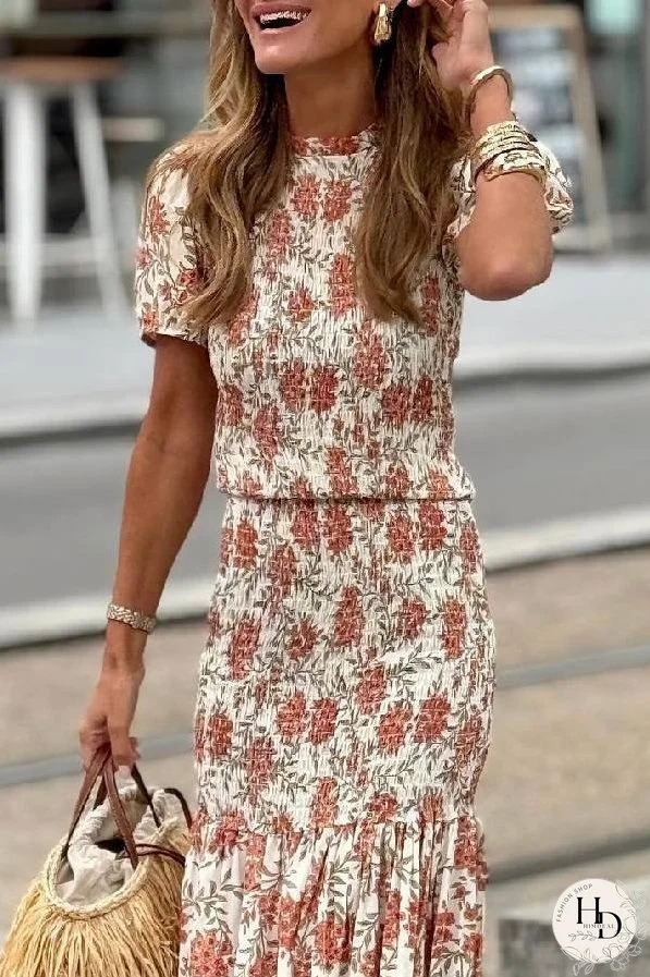 Beach Casual Holiday Floral Waist Tight Long Skirt