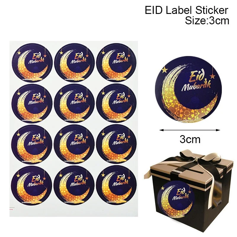 60/12pcs EID Mubarak Paper Label Stickers Decor Gift Lable Seal Sticker Islamic Muslim Eid al-fitr Party Decoration Supplies
