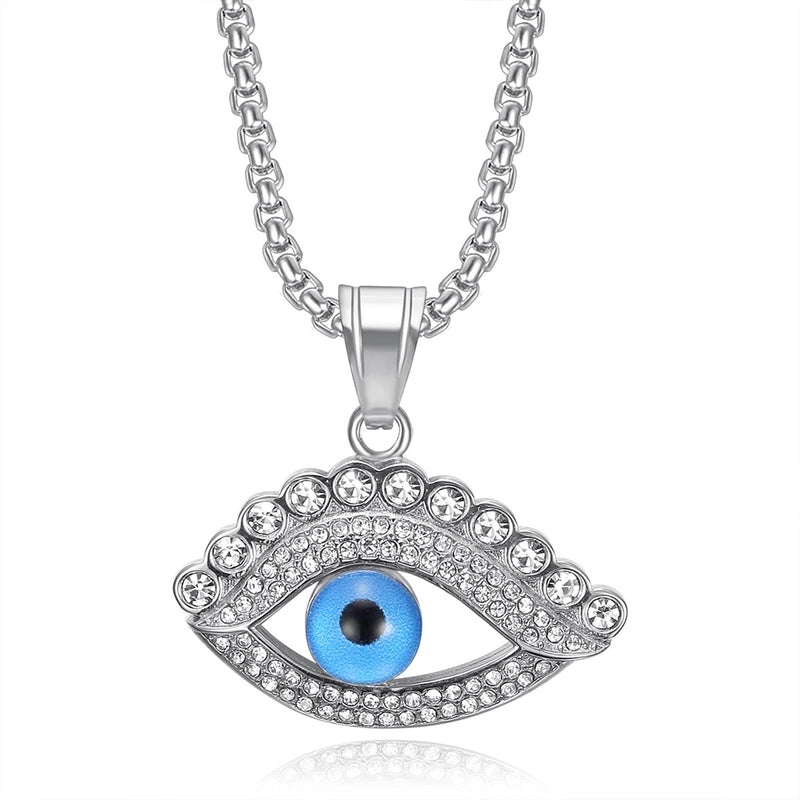 1 Piece Titanium Steel Rhinestones Devil’s Eye Pendant Chain