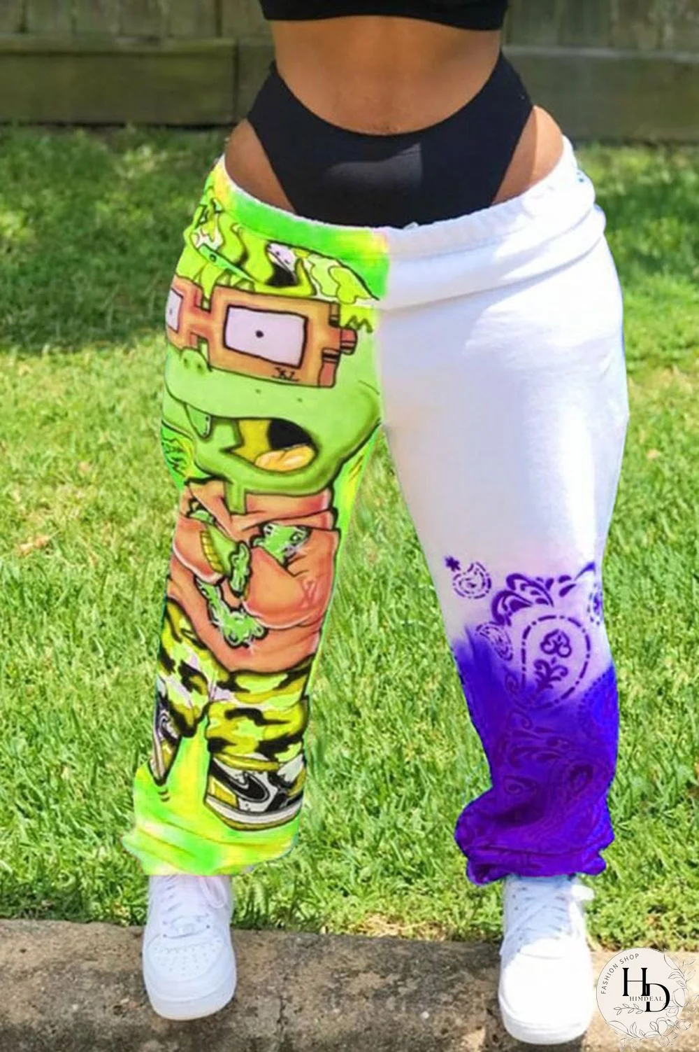 Black multicolor Elastic Fly Mid Print Harlan pants Pants Bottoms