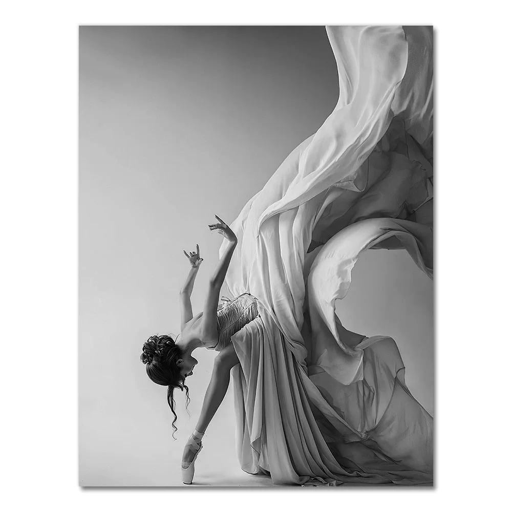 Modern Ballet Dancing Girl Canvas Painting Poster and Print Figure Art Wall Black n White Pictures for Living Room Bedroom Aisle
