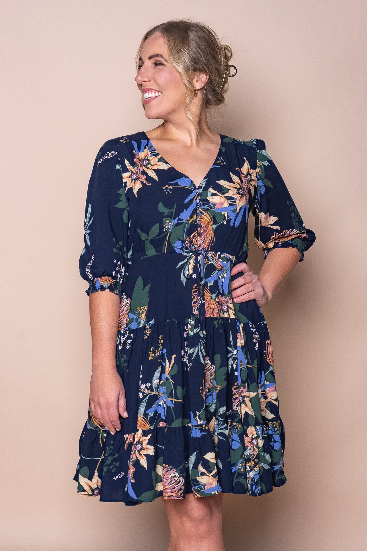 Oceana Floral Dress in Navy