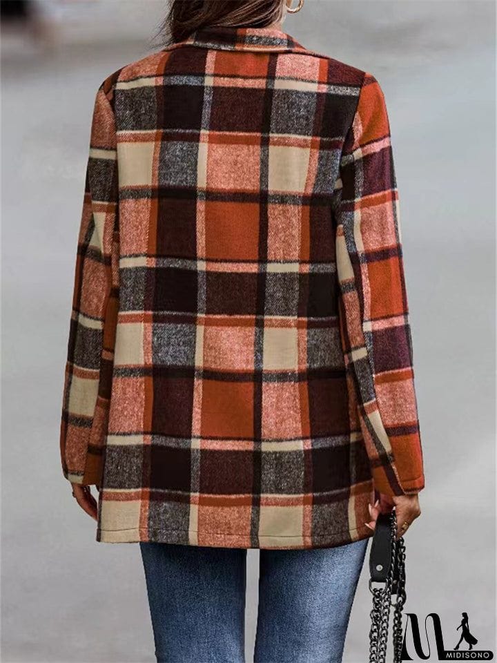 MidiSono - Oversized Plaid Shacket Sweet Flannel Coats for Ladies