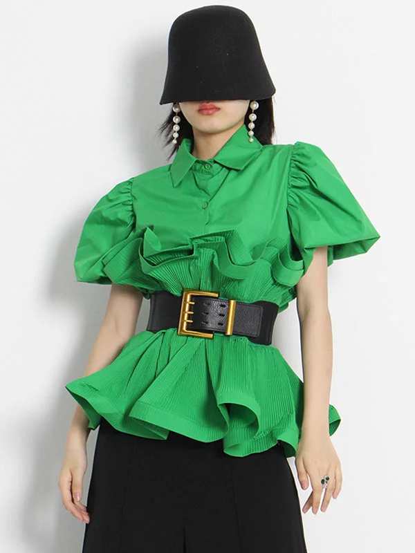 Urban Solid Color With Belt Falbala Blouse