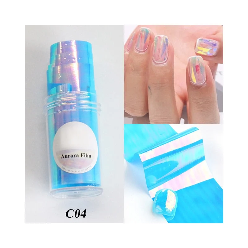 Sparkly Nail Aurora Foils Colorful Transfer Stickers Cellophane Mirror Stickers Sliders Wrap Paper Nail Art Decoration-Nail Inspo