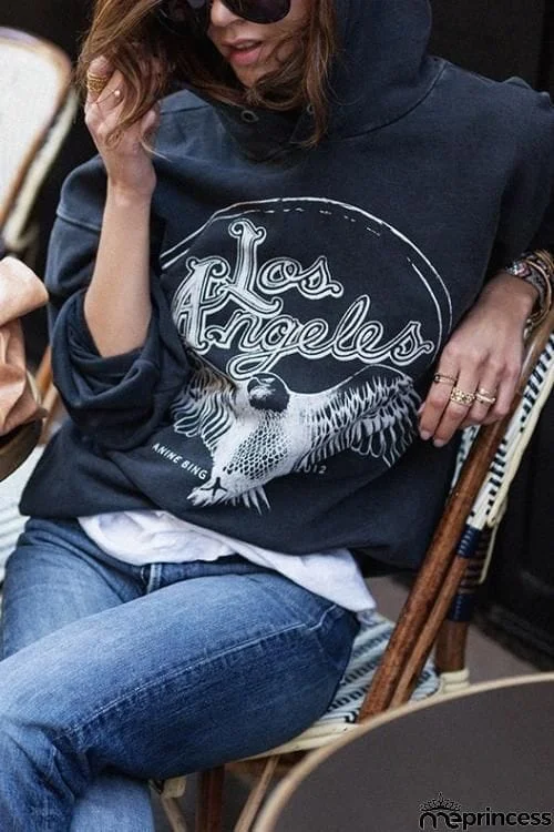 Music Print Loose Hoodie