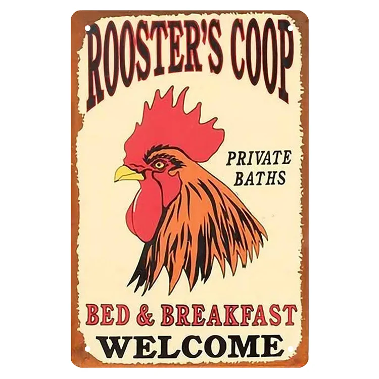 Poulet - poulailler de coq salles de bains privées bed & breakfast bienvenue enseignes en étain vintage / enseignes en bois - 7.9x11.8in & 11.8x15.7in