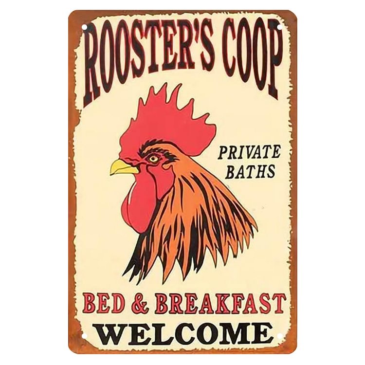 Chicken - Rooster's Coop Private Baths Bed & Breakfast Welcome Vintage Tin Signs/Wooden Signs - 7.9x11.8in & 11.8x15.7in