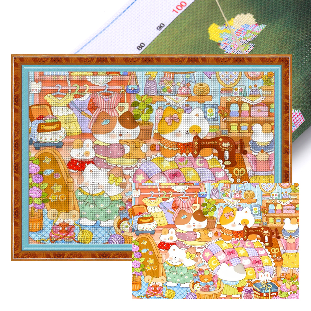 Sewing Hut Full 14CT Pre-stamped Canvas(60*45cm) Cross Stitch