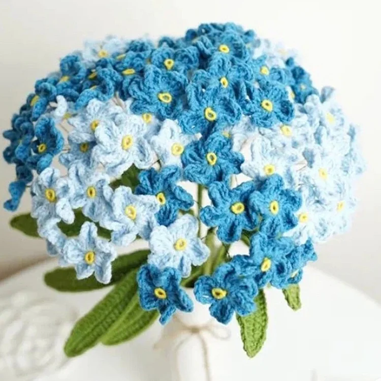 Lulusnow Handmade Blue Myosotis Crochet Flowers Bouquet Wedding/Forever Loving Girlfriend/Wife/Bride Gift