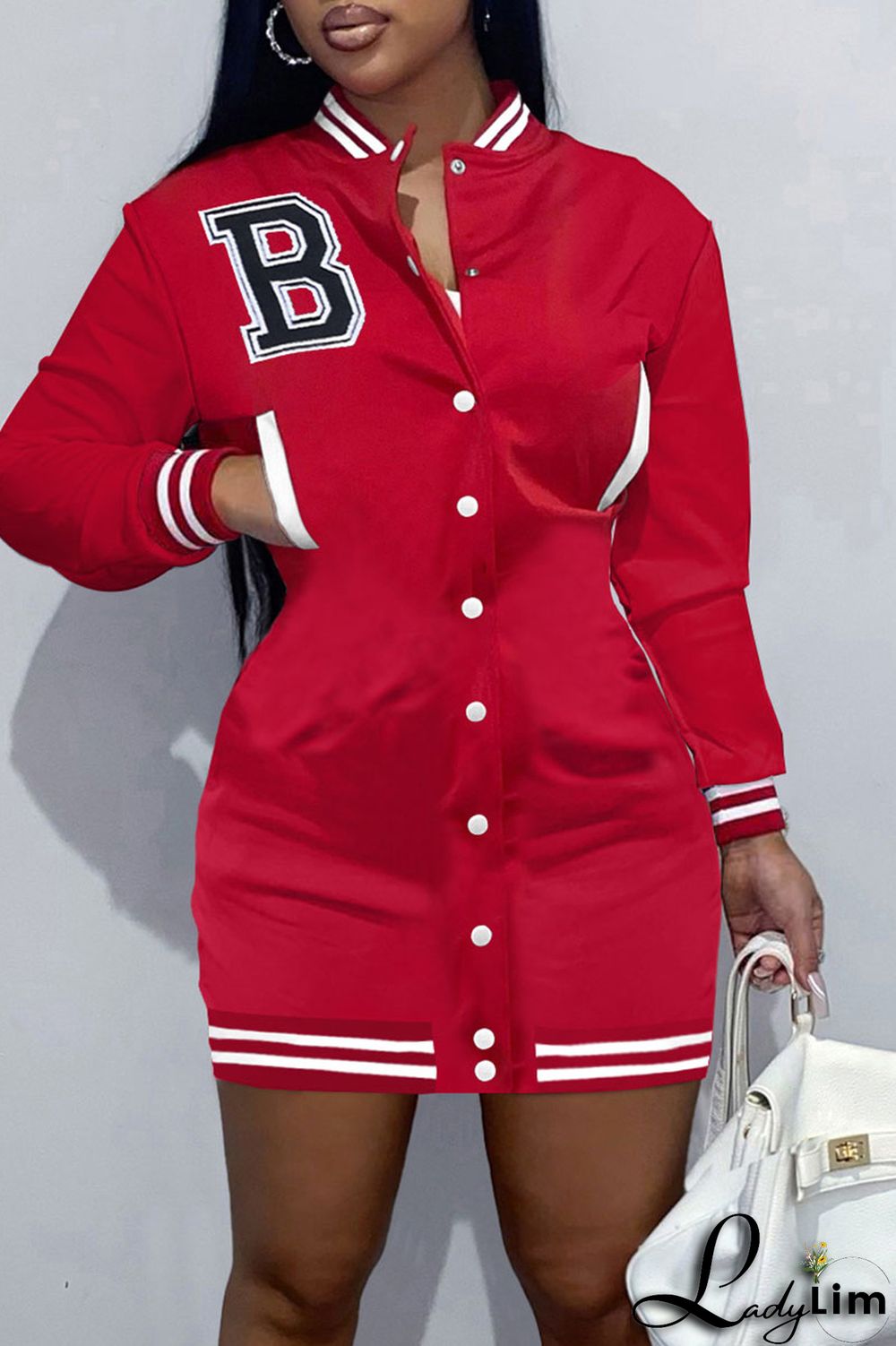 Pink Casual Solid Patchwork Buckle Long Sleeve Dresses