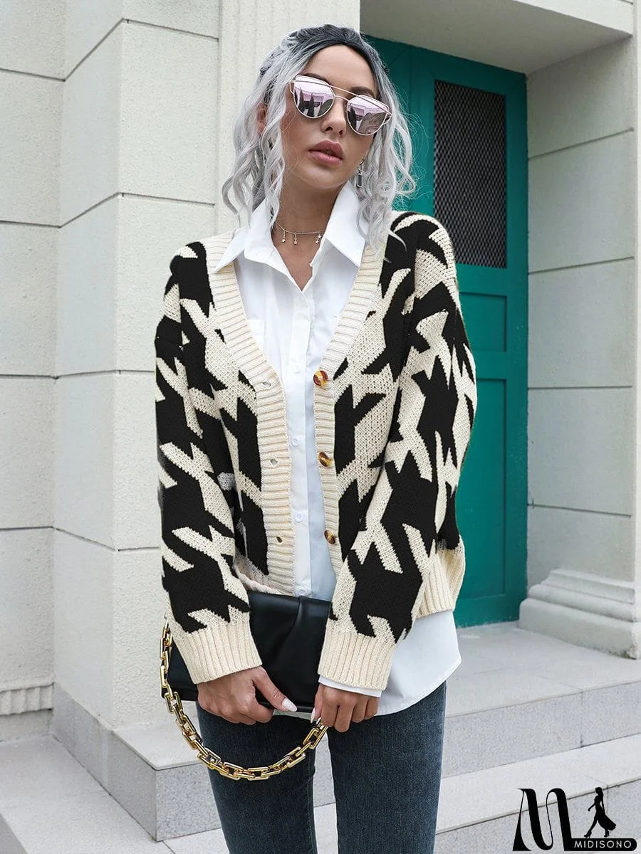 MidiSono - Houndstooth Button Down Cardigan
