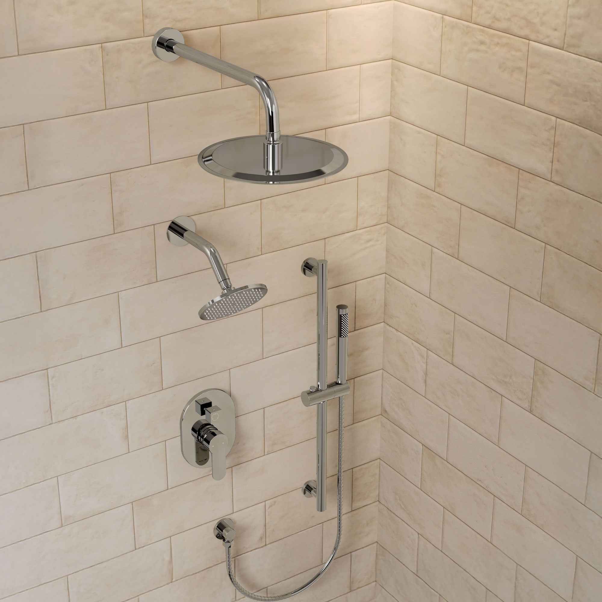 Round Showers System 3-Spray 10" & 6" Dual Wall Mount Fixed and Handheld Shower Head in Polished Chrome