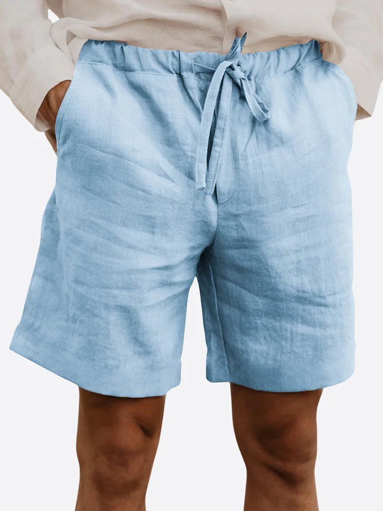 Men's Linen Holiday Style Soft Drawstring Shorts With Side Pockets