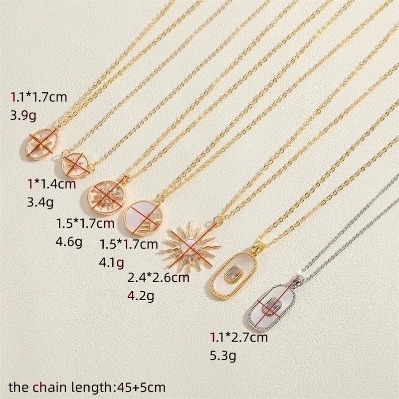 Cute Minimalist Hexagram Sun Copper Plating Inlay Shell Zircon 14k Gold Plated White Gold Plated Pendant Necklace
