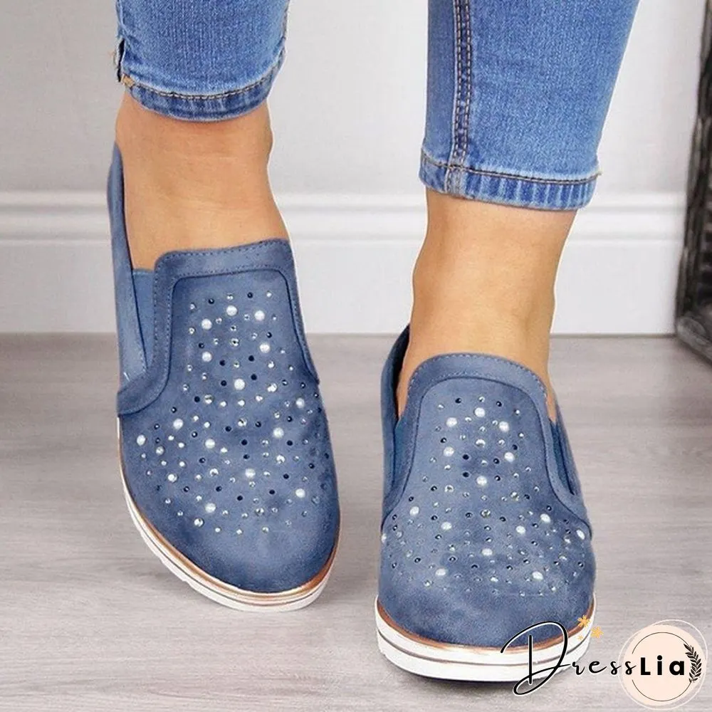 Women Casual Thick Sole Single Shoes Rhinestones Sandals Breathable Wedge Shoes