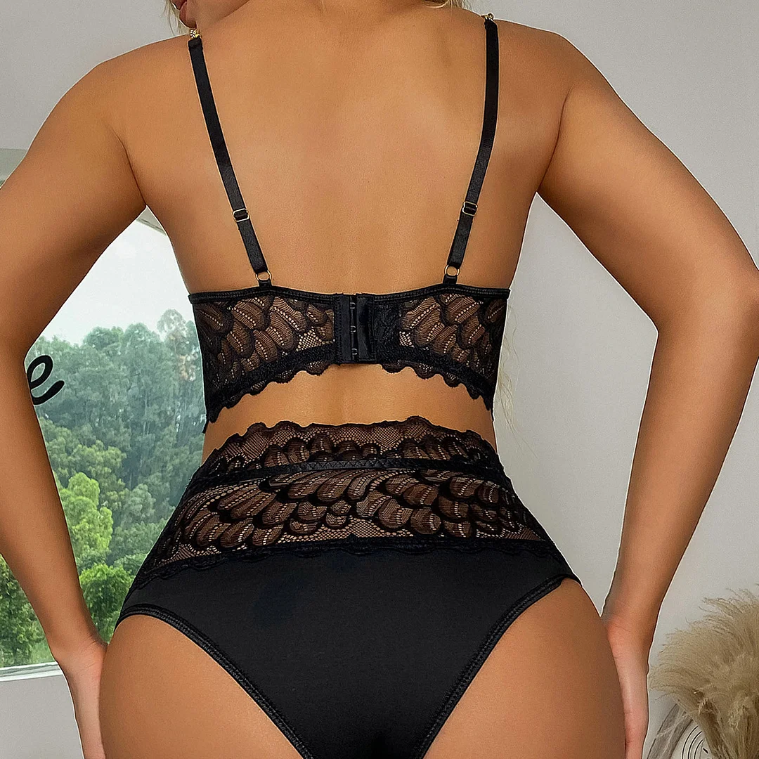 Churchf Hot Sex Lingerie Sexy Lace Through Women's Underwear Three-Point Sex Fun Set
