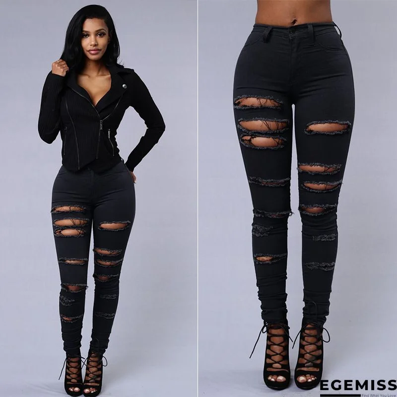 White Fashion Casual Solid Ripped High Waist Skinny Denim Jeans | EGEMISS