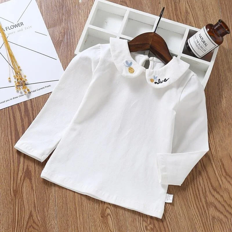 Cute White Girls'Long Sleeve Children's T-shirt Bottoming Shirt Children Spring and Summer Autumn Long Sleeves T-shirt School
