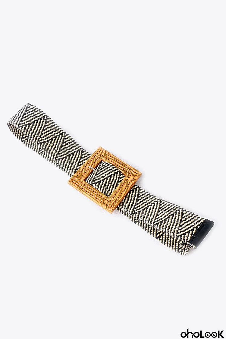 Square Buckle Elastic Braid Belt