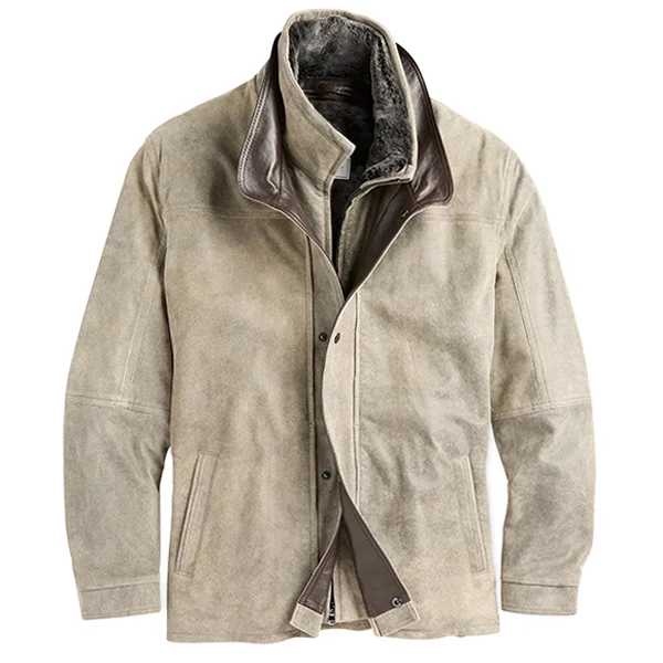 Men's Autumn & Winter Vintage Lined Fleece PU Lapel Jacket