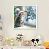 Window Cat Snowman-11CT Stamped Cross Stitch 40*40cm/15.75*15.75in tapestrymarket