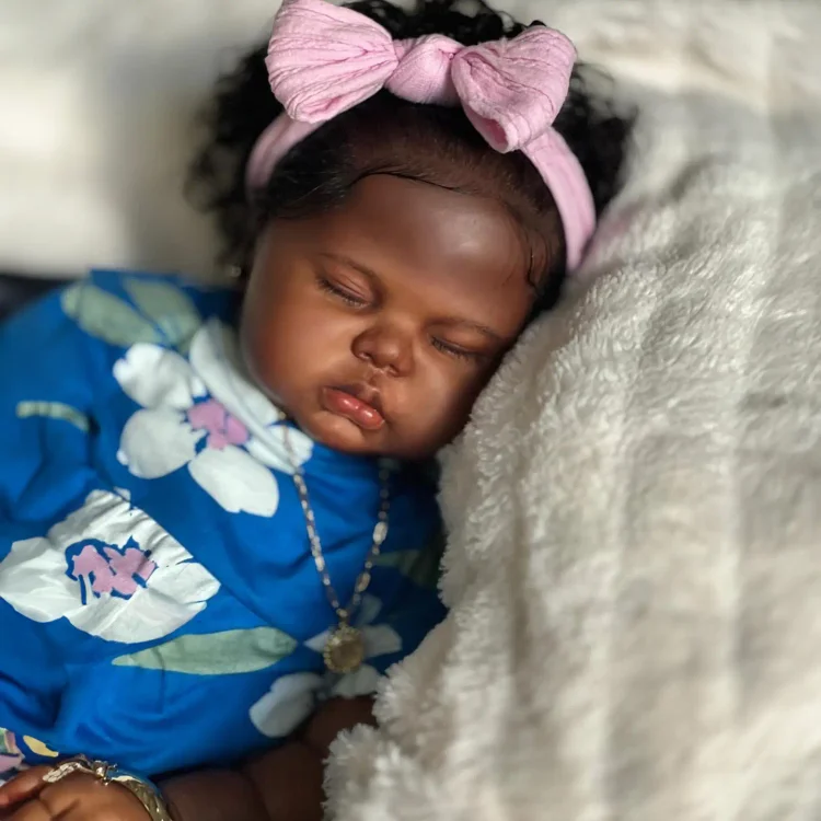 20" Reborn Lifelike Asleep Baby African American Girl Dalitar Cloth Body Reborn Doll Set with Heartbeat Rebornartdoll® RSAW-Rebornartdoll®