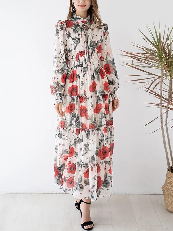 Long-sleeve lace-up dress