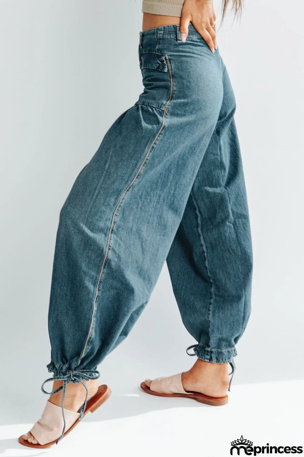 Pockets Drawstring Balloon Jeans