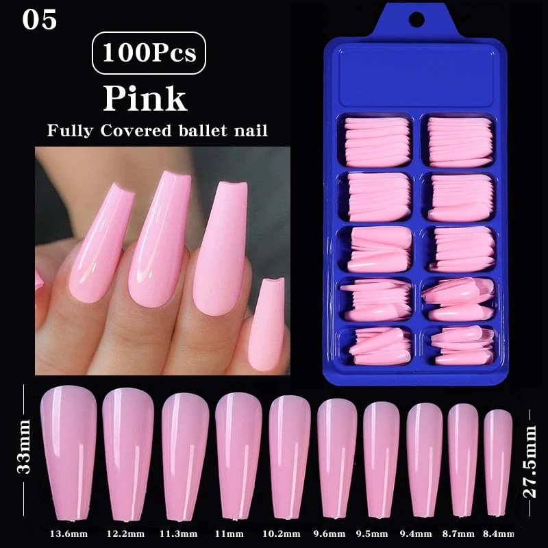 100Pcs Black White False Nail Tips Full Cover Acrylic Almond Coffin Candy Colorful Fake Nails Tip Manicure Extension Nail Tool-Nail Inspo