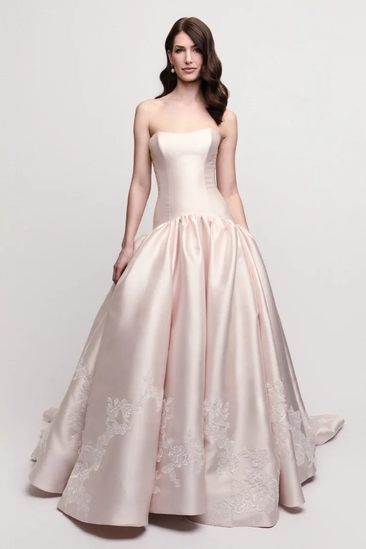 Lussooy Charming Pink Strapless Sleeveless Satin Evening Dress With Applique
