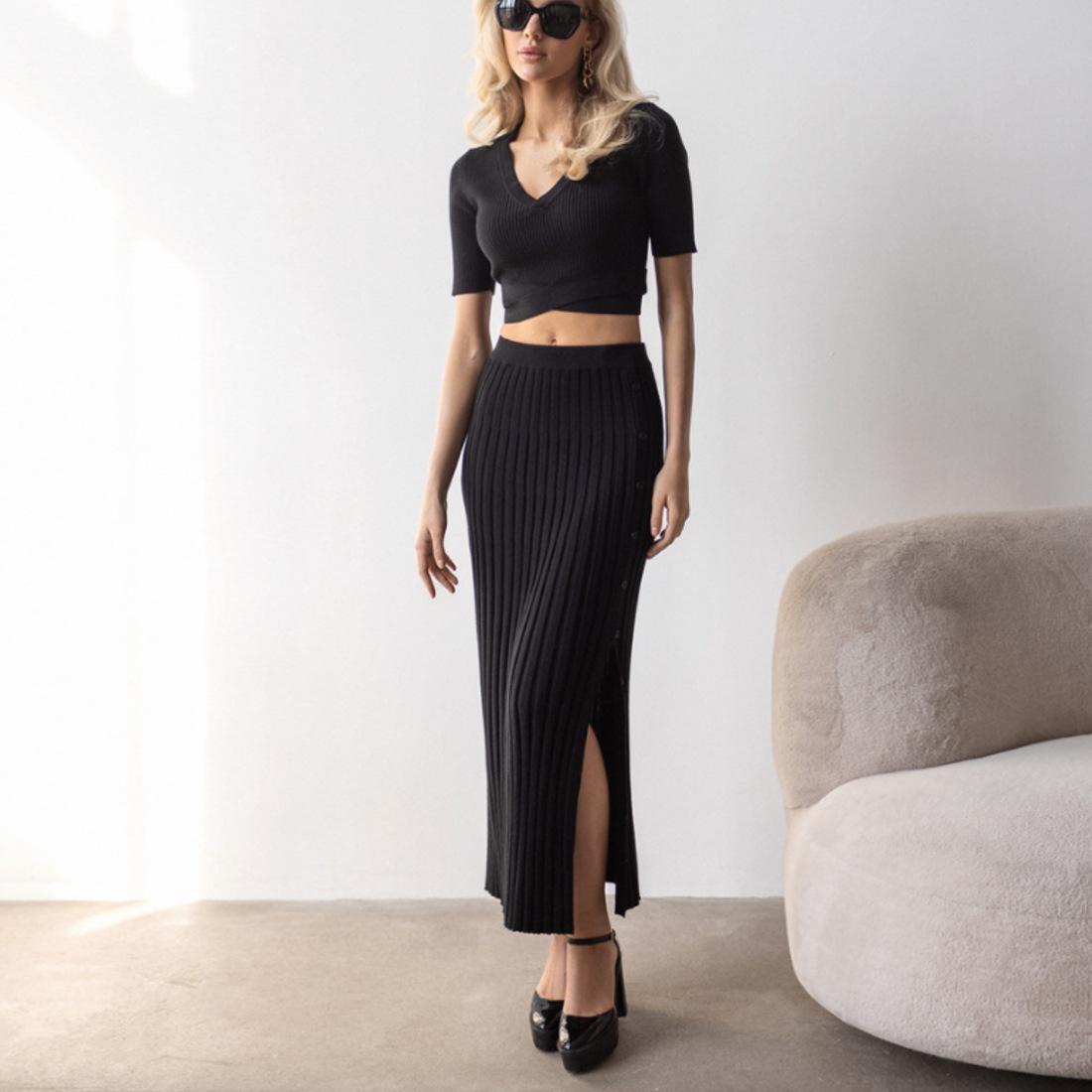 Ootddress Knit Summer White Two Piece Women Fashion Holiday Elegant Party Maxi Skirt Outfits High Split Knitwear Female Sets Skirt