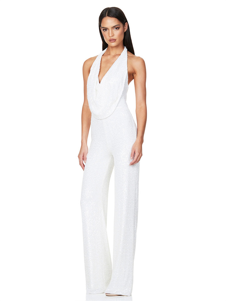 Women's Jumpsuit Solid Color V Neck Sexy Party Going out Slim Sleeveless Champagne Gold Silver white Green S M L Spring
