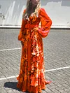 Floral Printed Empire Long Sleeves Maxi Dress