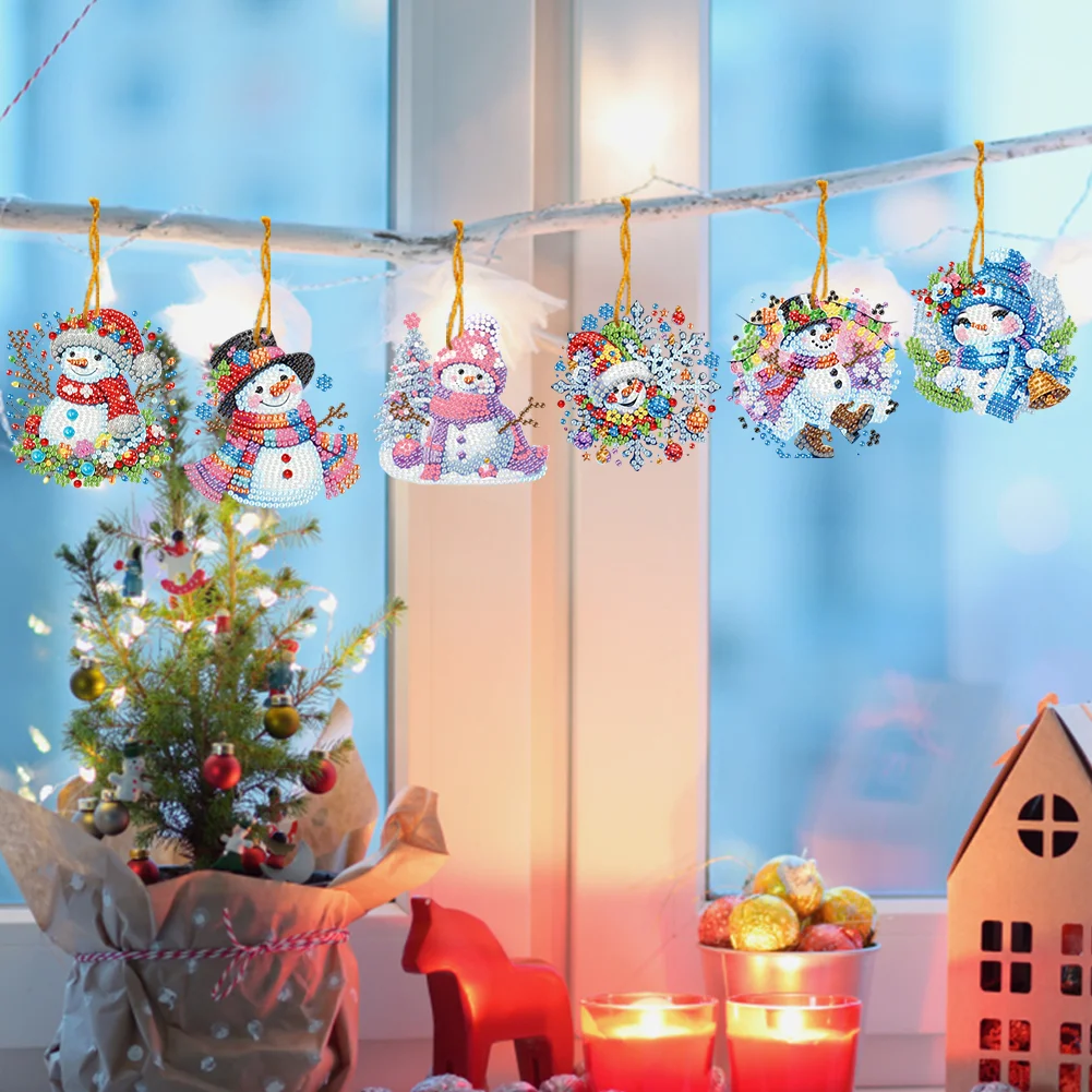 15pcs Xmas Snowman Theme 2D Flat DIY Hanging Diamond Art Kits Home Wall Decor