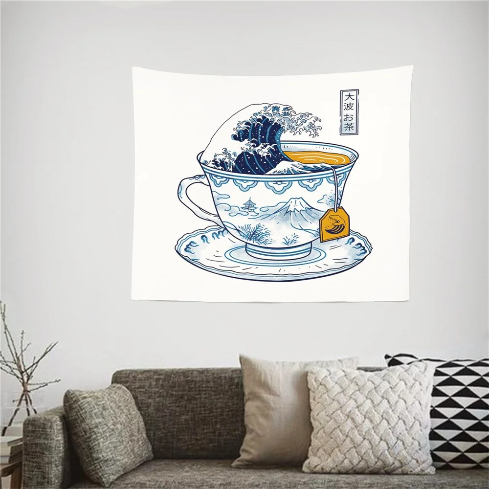 Japanese-style Wall Hanging Tapestry Printed Ocean Waves Boho Decor Wall Cloth Tapestry Hippie Wall Hanging Tapestry Home Decor
