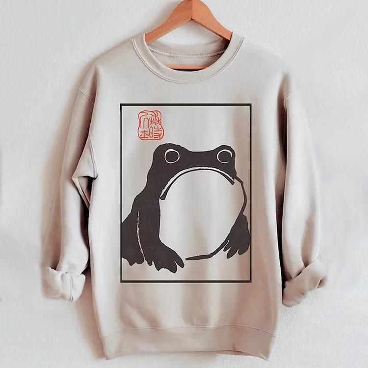 Comstylish Casual Round Neck Long Sleeve Unimpressed Frog Sweatshirt