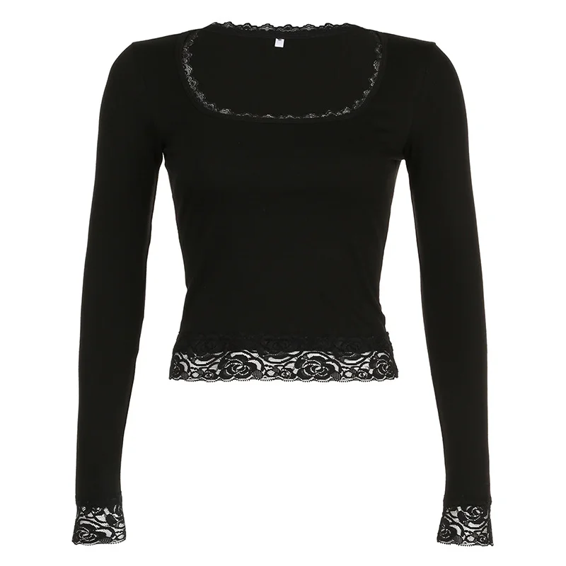 Toloer Toloer Girl Y2k Wind Bow Lace T Shirt Female Slim Long Sleeve Square Collar Simple Base Bottom Top-Outfit Ideas