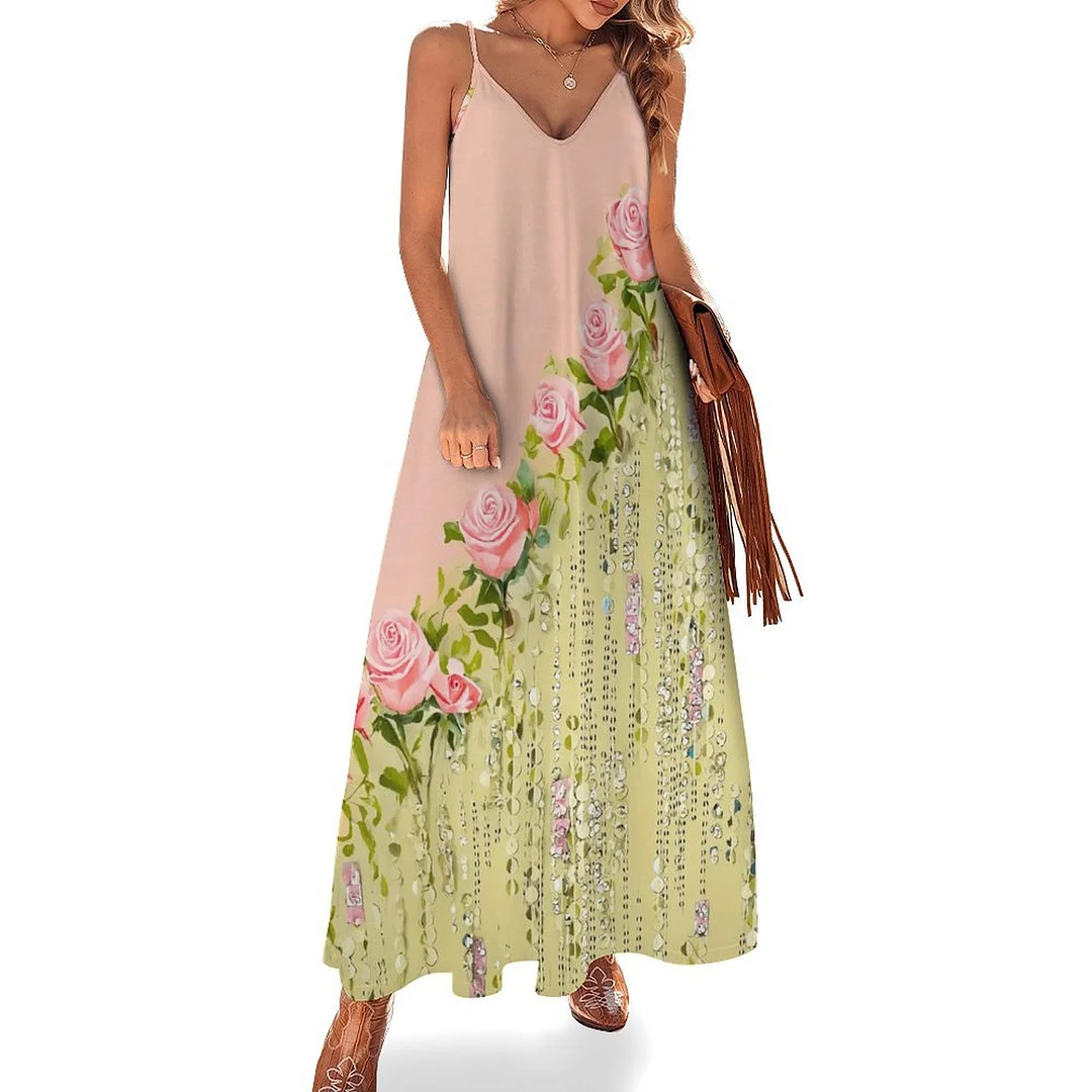 Style & Comfort for Mature Women Plus Size Printed Sling Casual Women Maxi Dress in Pattern Yellow, Rose, Glitter, Pink, Floral