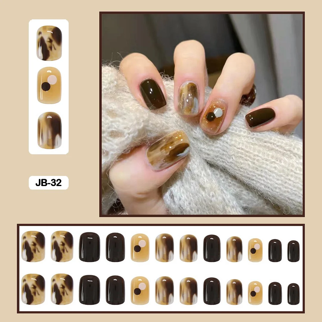 24Pcs/Box of Hand-painted Graffiti Punk Dark Flame Art Minimalist Removable Safe and Harmless False Nails Full Sticker Nail Art-Nail Inspo