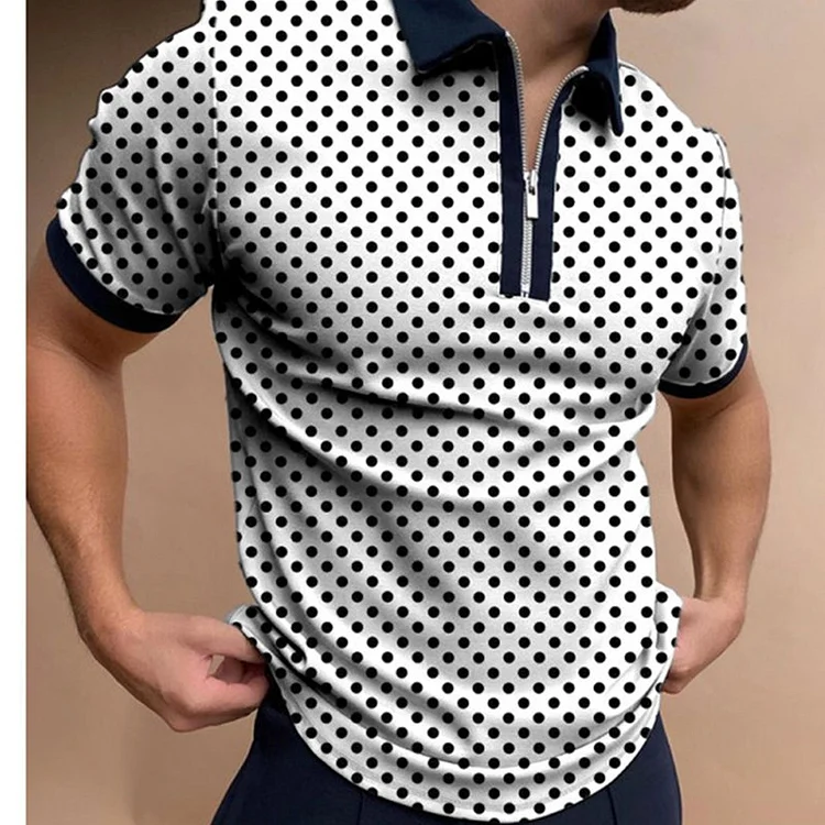 Golf Wear Casual Spotted Short Sleeve Zipper Men's Polo Shirts at Hiphopee