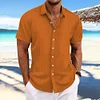 Camicia da uomo a maniche corte jacquard rigata in cotone e lino con revers