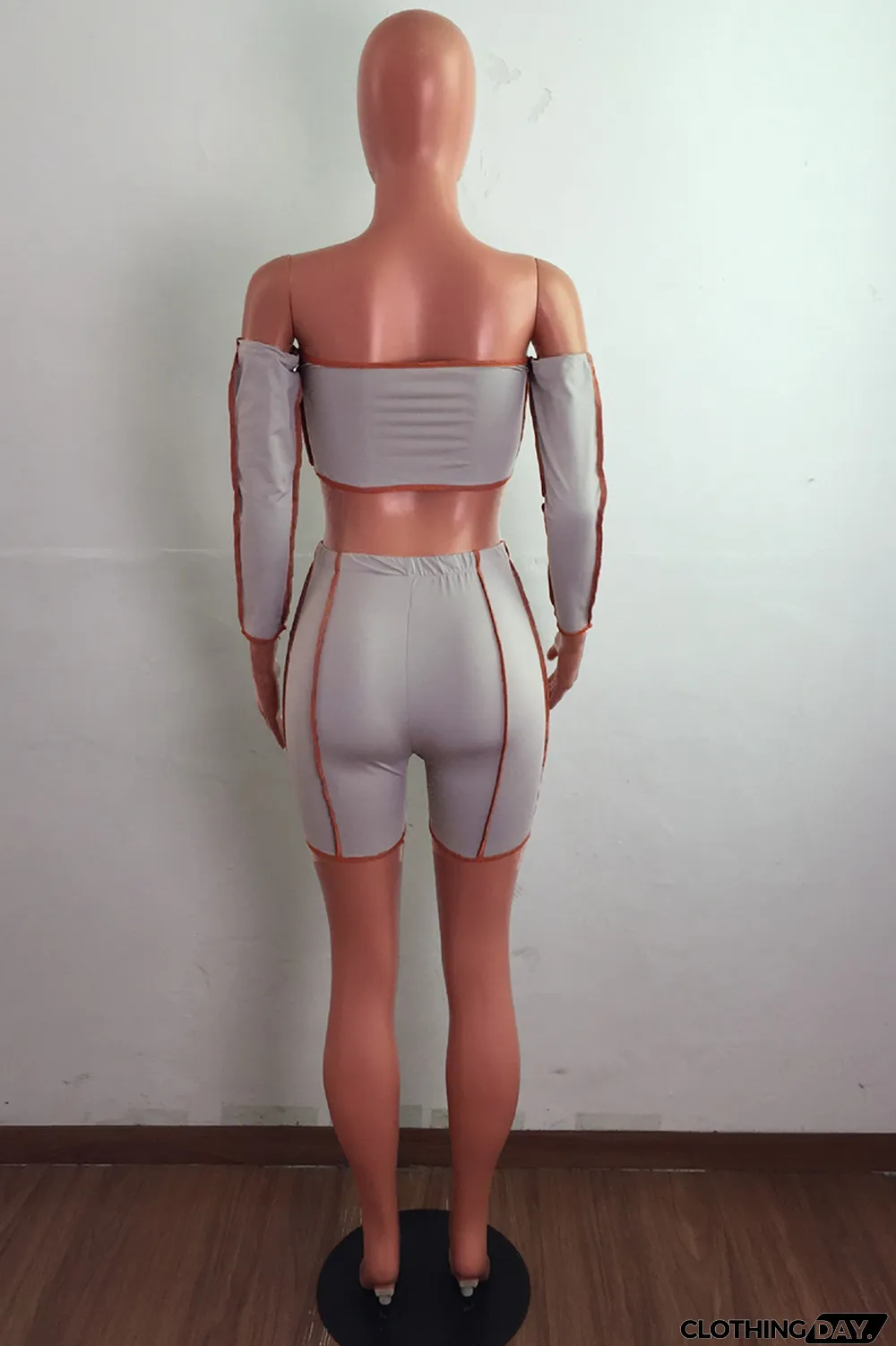 Grey Street Solid Bandage Strapless Long Sleeve Two Pieces