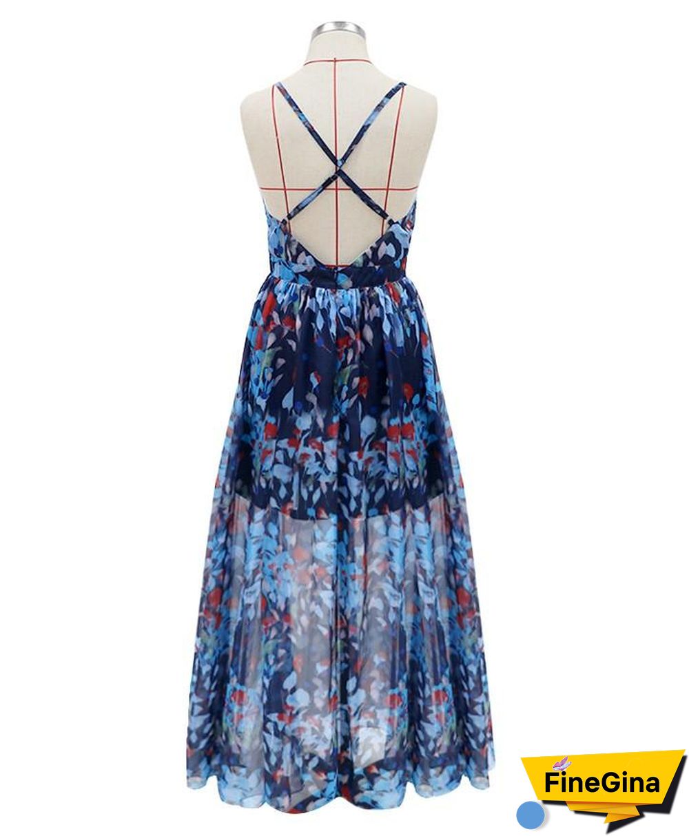 Sleeveless Sexy Summer Deep V Neck Maxi Dress