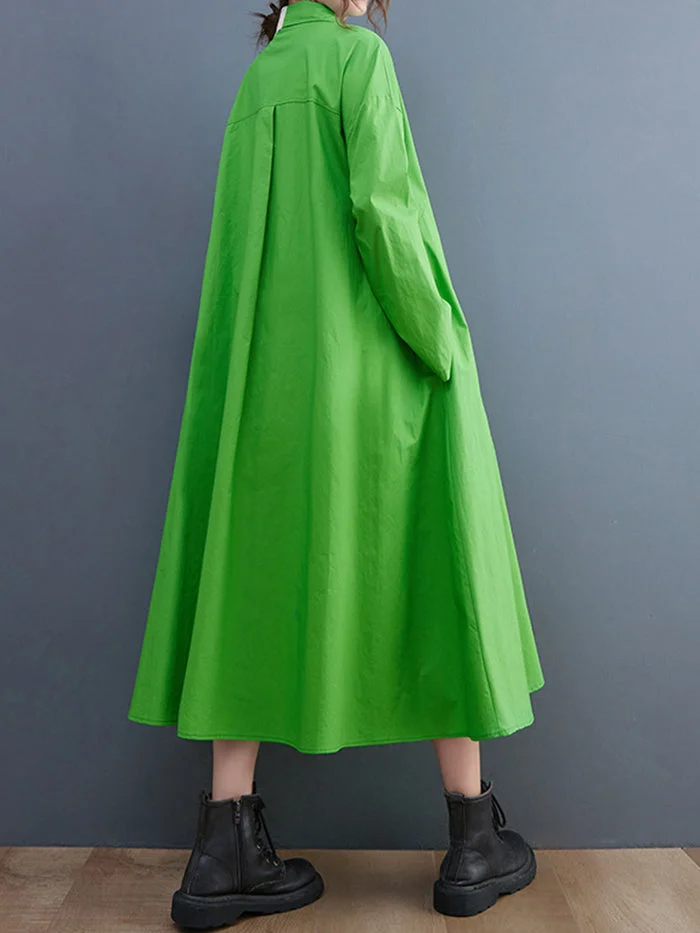 Fashion Two Tone Patchwork Shirt Cotton Linen Dress