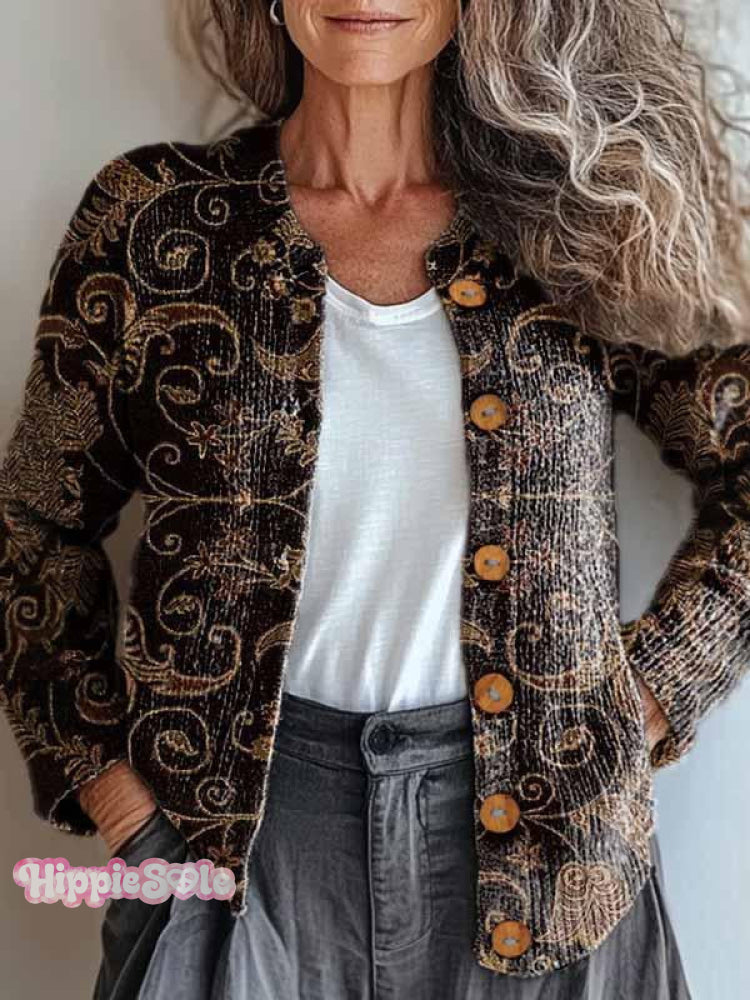 Women’s Floral Art Pattern Print Buttoned Cardigan Sweater Multicolor / S