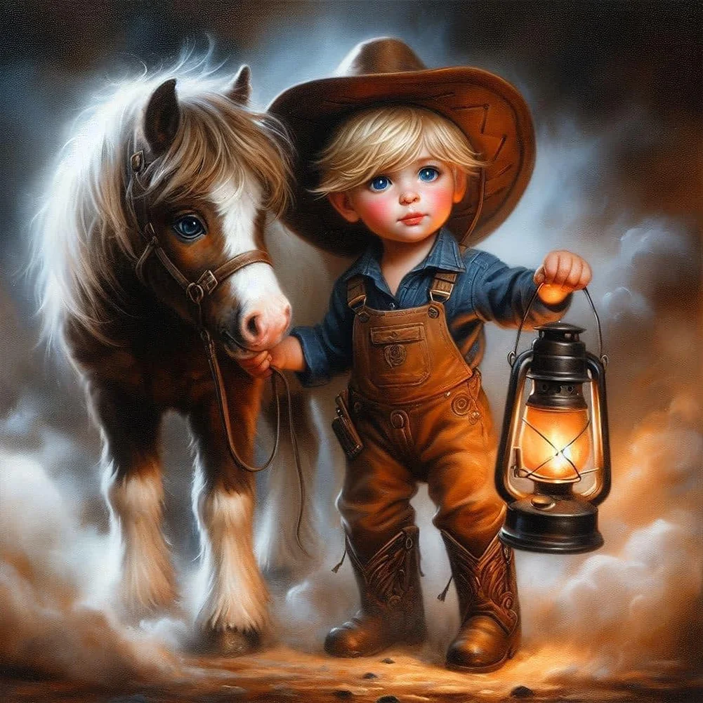 Full Round Diamond Painting - Boy & Horse(Canvas|40*40cm)